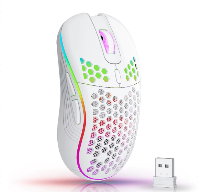 2.4G Wireless Mouse with RGB Backlit 6-Button 3-Speed DPI Type C Rechargeable Ergonomic Honeycomb Design Gaming Mouse
