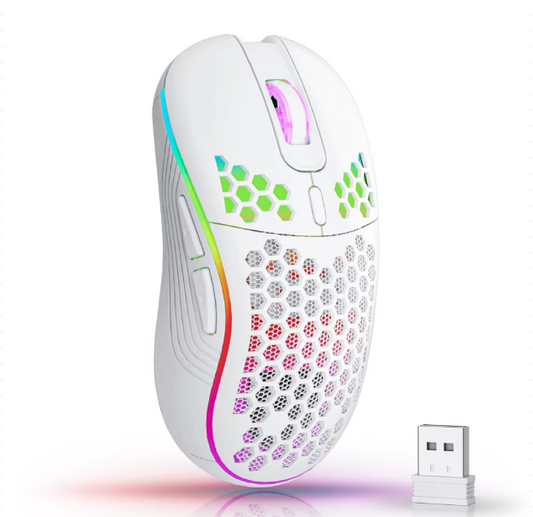 2.4G Wireless Mouse with RGB Backlit 6-Button 3-Speed DPI Type C Rechargeable Ergonomic Honeycomb Design Gaming Mouse